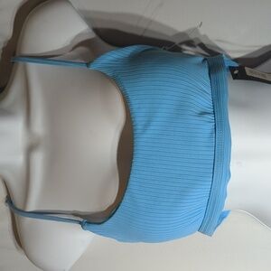 Vicious Young Babes bralette bra ribbed strappy back blue bikini top LARGE NEW